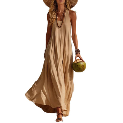 Robe longue fluide à encolure américaine