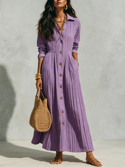 Robe maxi chemise boutonnée froissée ample
