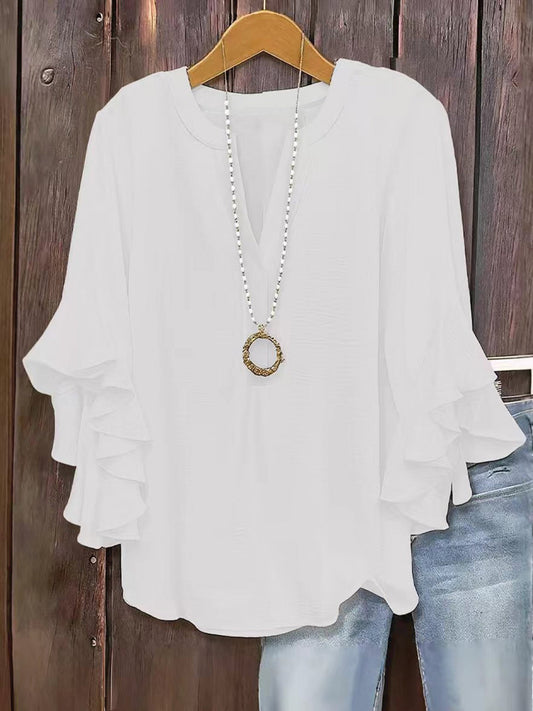 🍃 Blouse fleurie col V grandes tailles pour femmes | Haut fluide à manches volantées pour affiner bras et ventre | Chemise d'été décontractée et légère ☀️