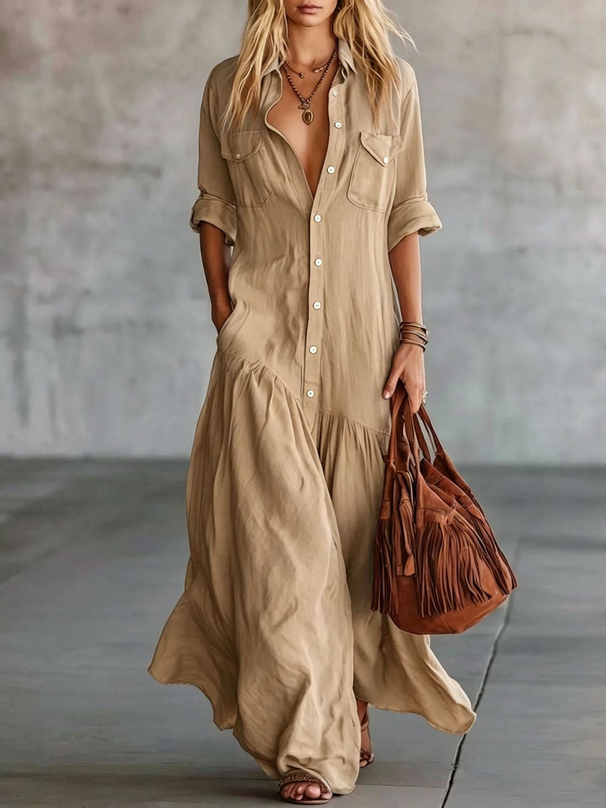 Robe en chambray décontractée pour les vacances à la plage