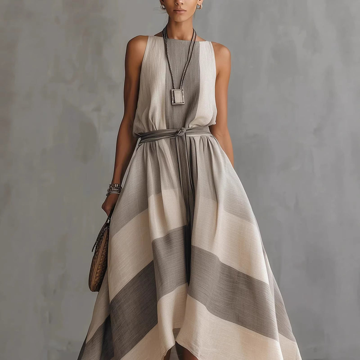 Sleeveless striped linen blend maxi dress