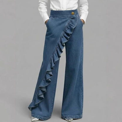 Jean ample taille haute avec volant