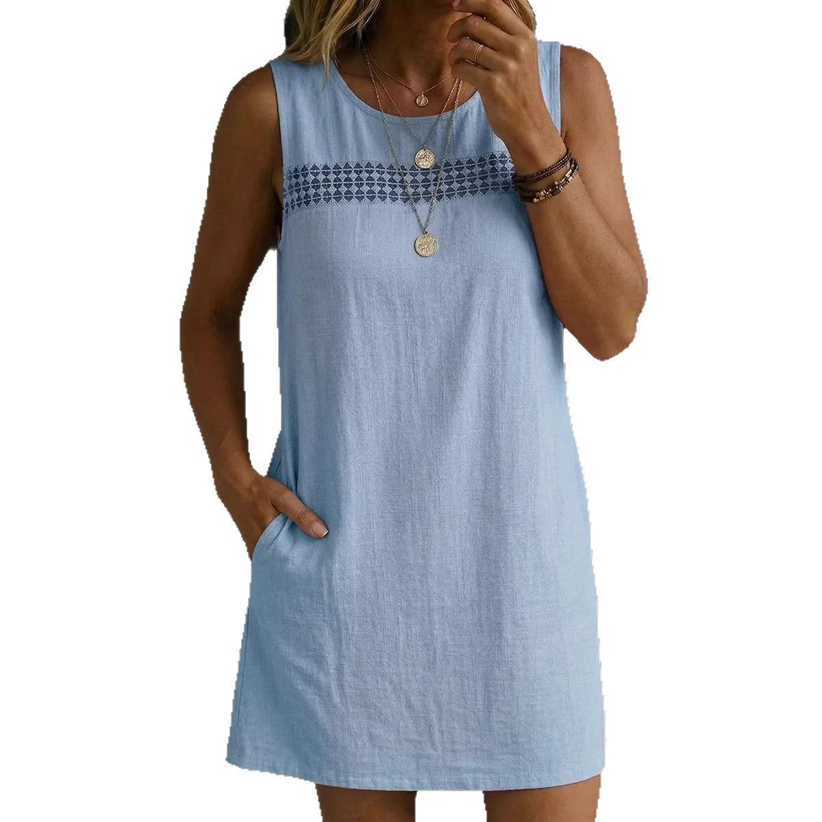 Robe droite sans manches en mélange de lin