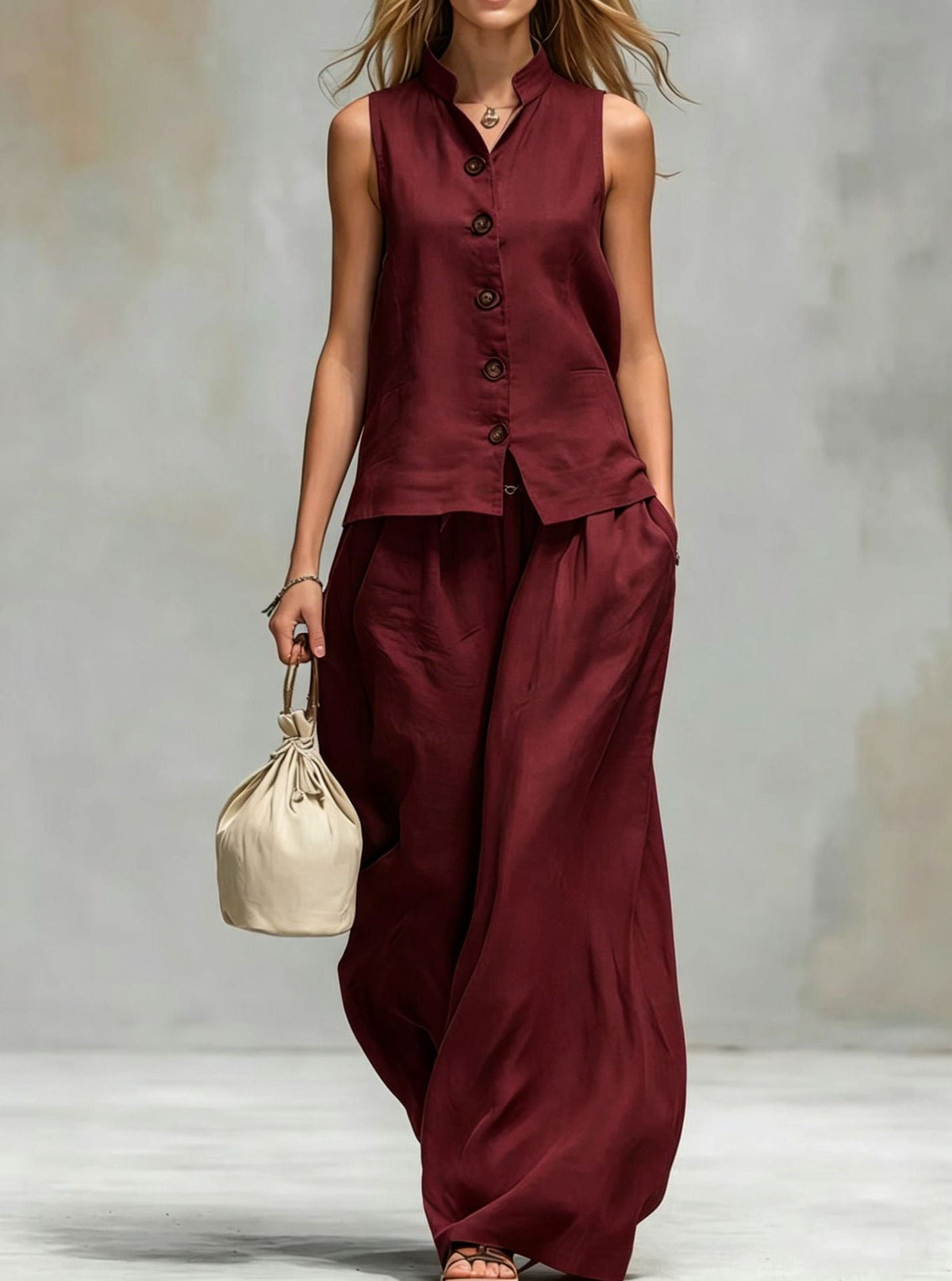 Ensemble décontracté gilet sans manches et pantalon large