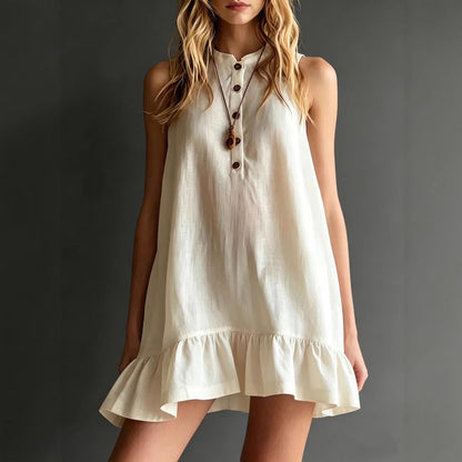 Robe trapèze sans manches à volants sans effort – Style décontracté en mélange de lin