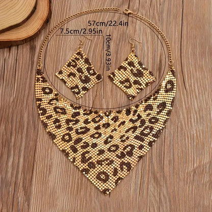 Necklace Jewelry Set Leopard Print Gold Plated Statement Earrings