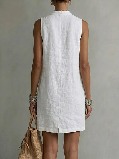 Mini-robe sans manches boutonnée en lin