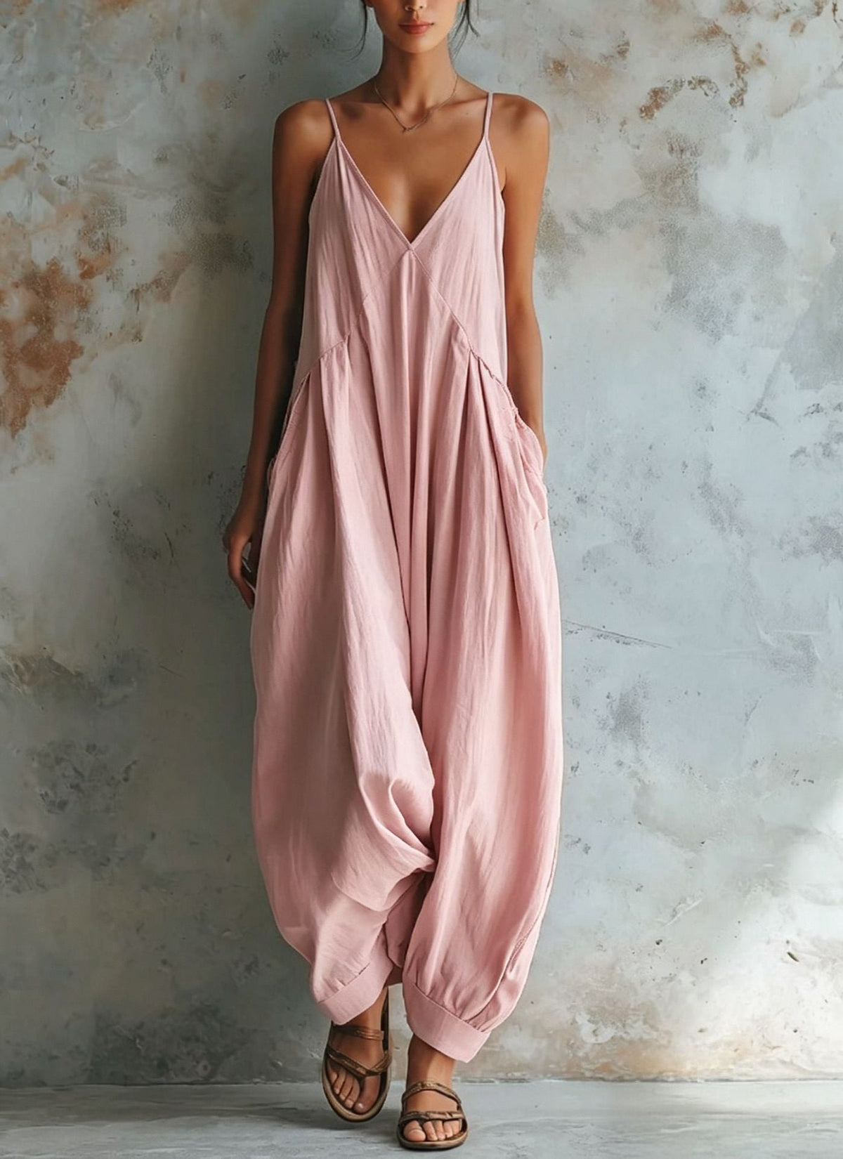 Casual V-neck Holiday Jumpsuit