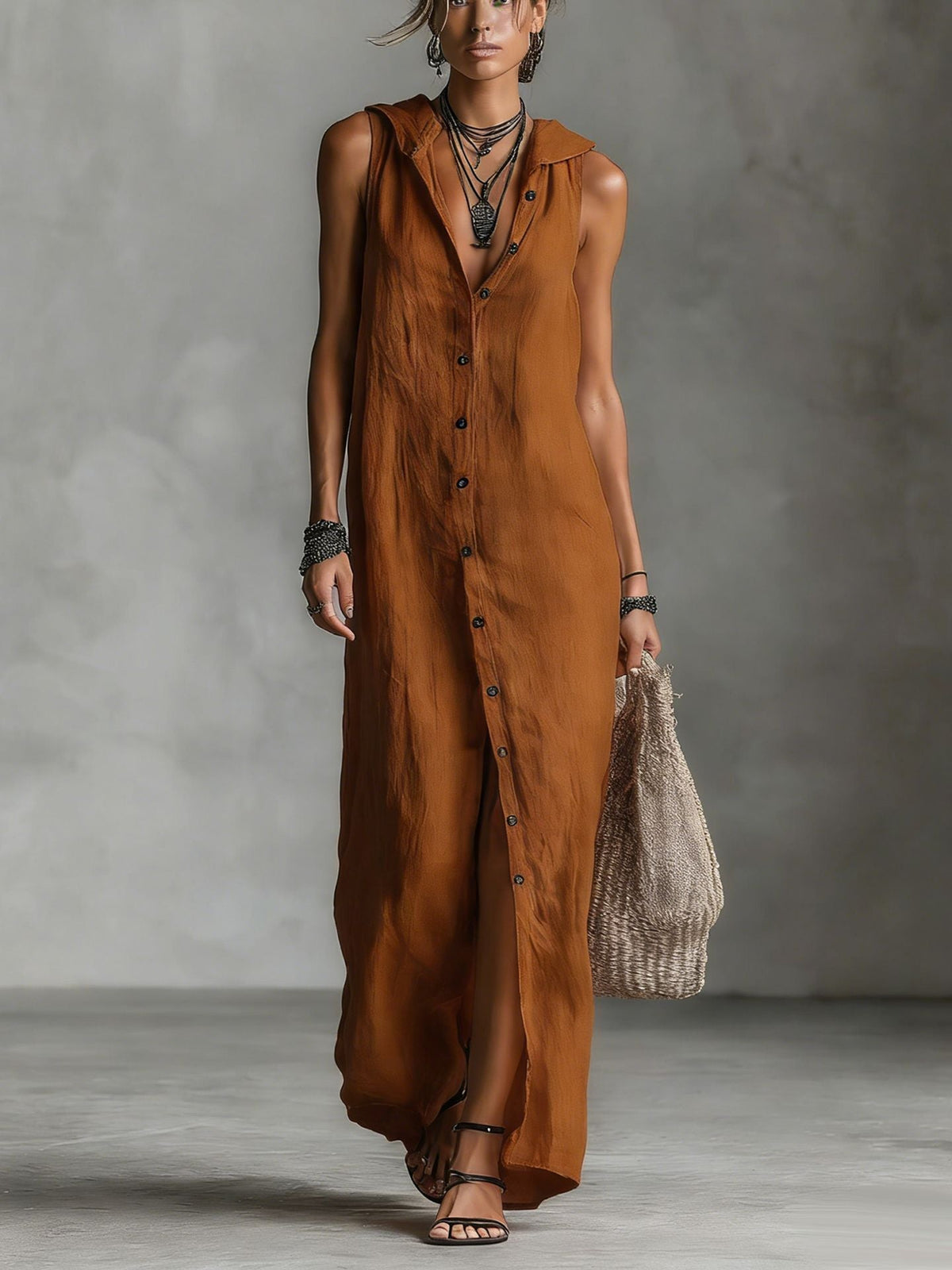 Robe longue sans manches, robe une pièce pour femme