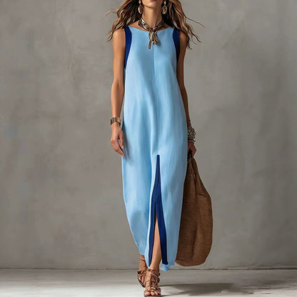 Robe midi droite sans manches bicolore à blocs de couleur