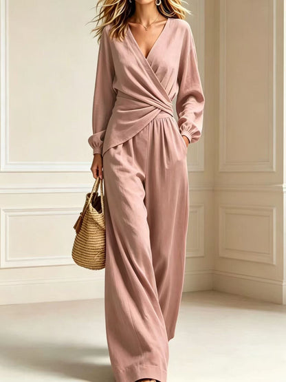 Ensemble Haut Cache-Cœur et Pantalon Large