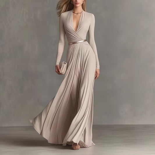 Robe élégante à manches longues texturée de couleur unie pour femme avec petite taille parfumée