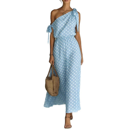 Robe longue asymétrique à pois pour femme