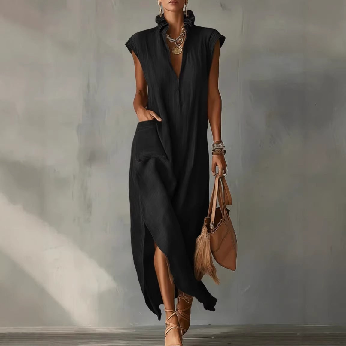 Robe longue de printemps à volants