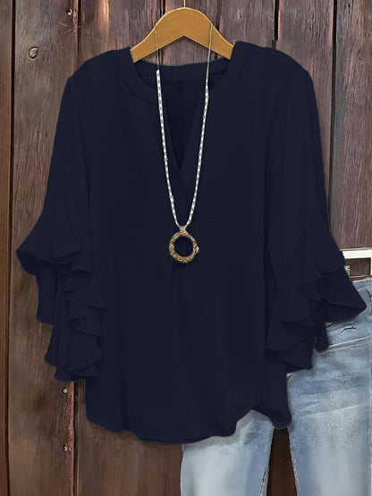 🍃 Blouse fleurie col V grandes tailles pour femmes | Haut fluide à manches volantées pour affiner bras et ventre | Chemise d'été décontractée et légère ☀️