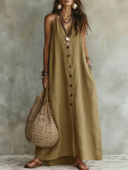 🌿 Robe longue en lin bohème : Le style estival sans effort