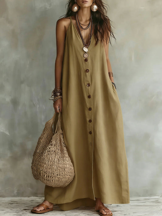 🌿 Robe longue en lin bohème : Le style estival sans effort