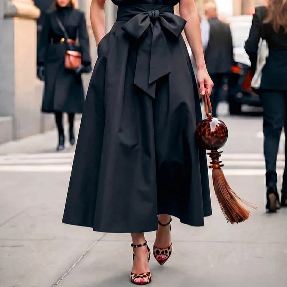 Robe sans manches col roulé noir Jupe trapèze élégante et à la mode Jupe longue