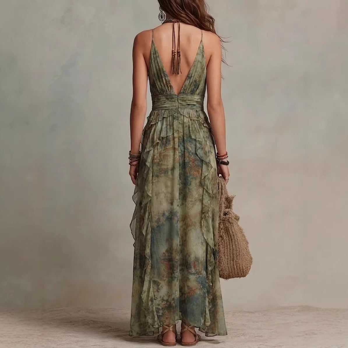 Robe froissée aquarelle sauge éthérée
