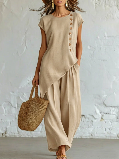 Ensemble 2 pièces en mélange de lin sans effort | Coupe décontractée, S-5XL