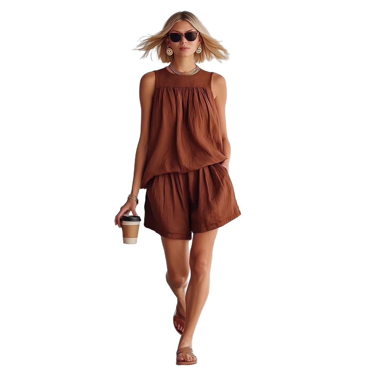 Ensemble short décontracté froissé deux pièces