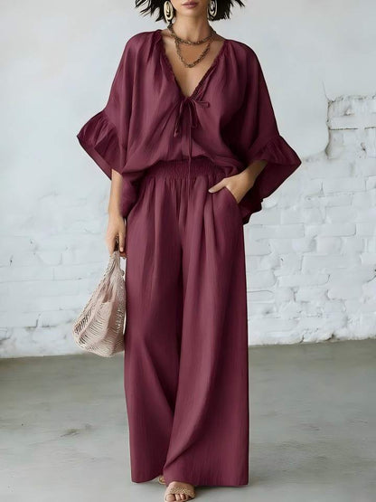 Ensemble deux pièces assorti en mélange de lin pour les vacances