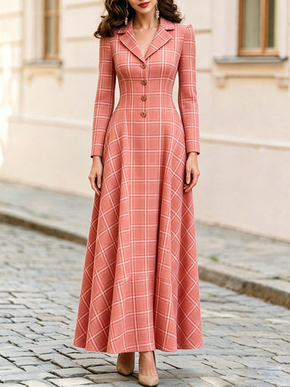 Robe longue à manches longues à carreaux classiques