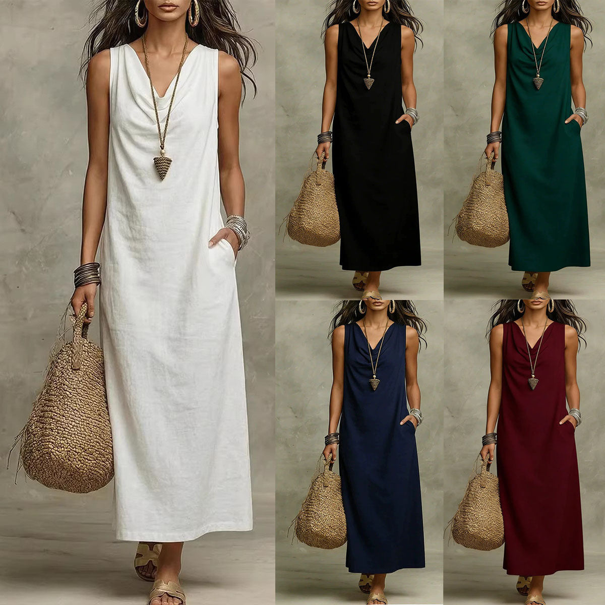 🌟 Robe longue en lin sans manches : le style bohème-chic sans effort pour toutes les occasions