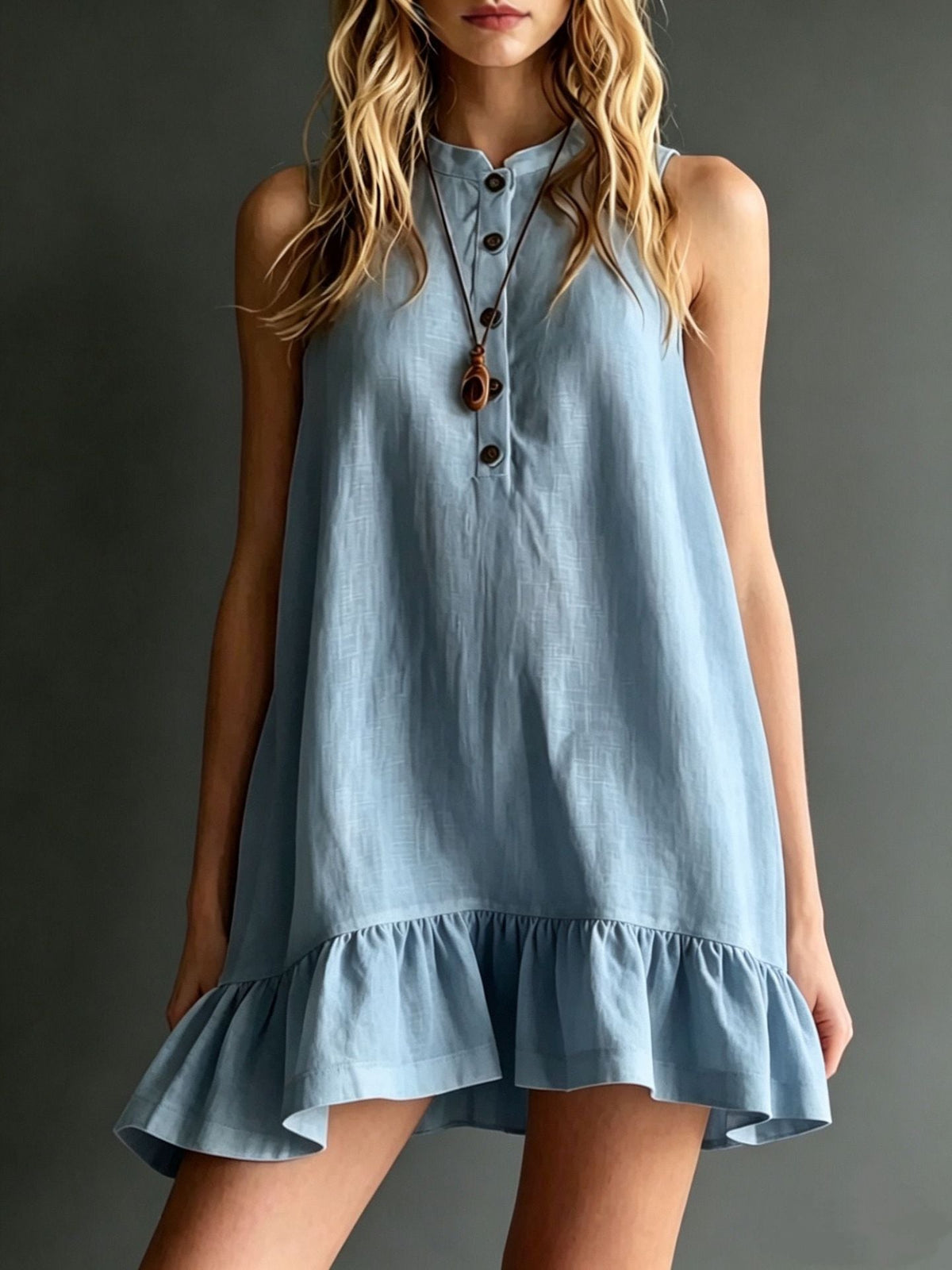 Robe trapèze sans manches à volants sans effort – Style décontracté en mélange de lin