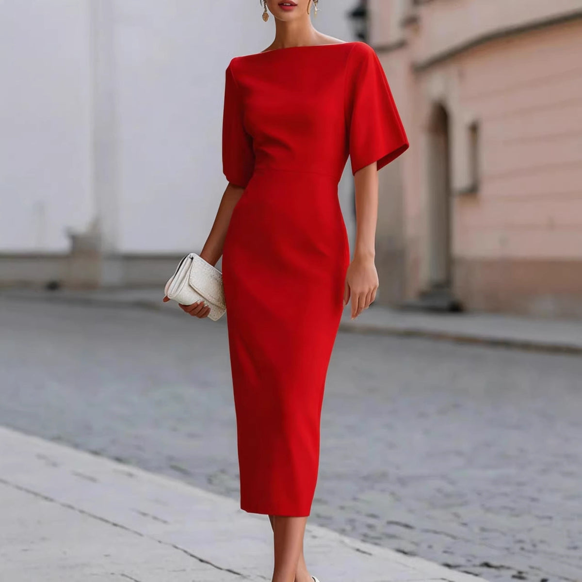 Robe midi Briar avec encolure bateau et coupe ajustée