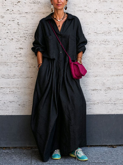 Oversized linen wide-leg jumpsuit