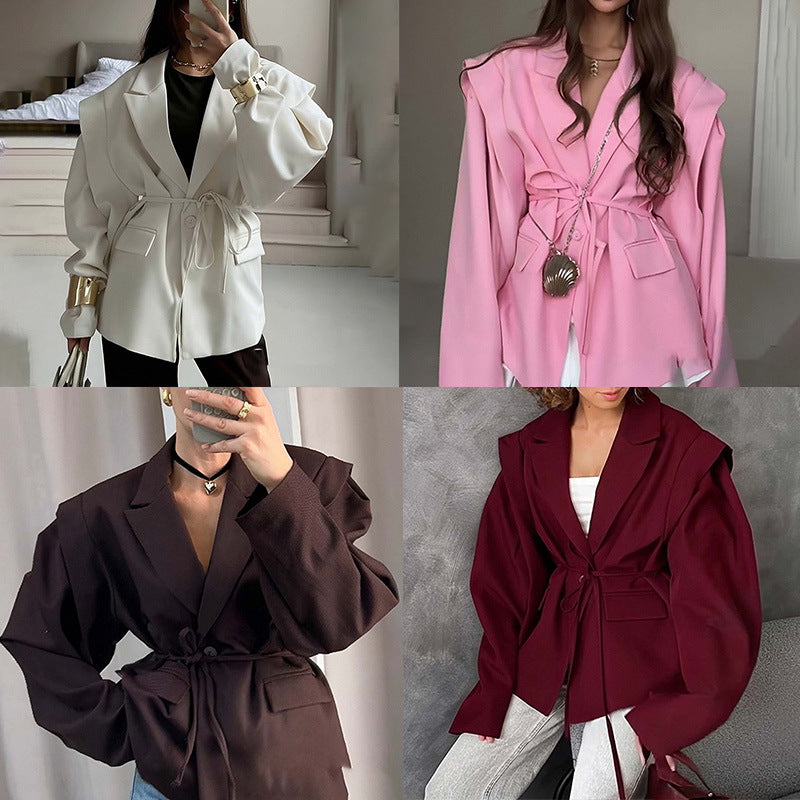 Blazer oversize ceinturé à manches bouffantes – Une élégance moderne et sophistiquée