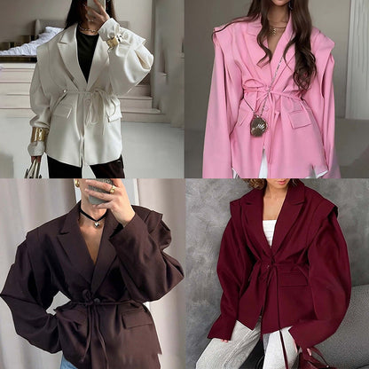 Blazer oversize ceinturé à manches bouffantes – Une élégance moderne et sophistiquée