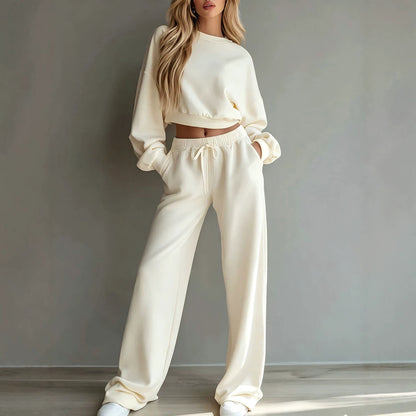 Ensemble de survêtement décontracté 2 pièces pour femme, comprenant un sweat-shirt court et un pantalon ample à jambes larges – Tenue décontractée