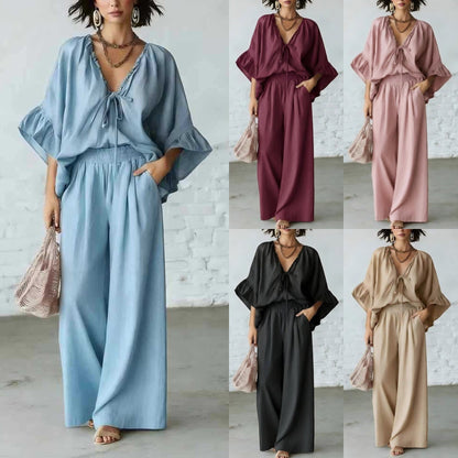 Ensemble deux pièces assorti en mélange de lin pour les vacances