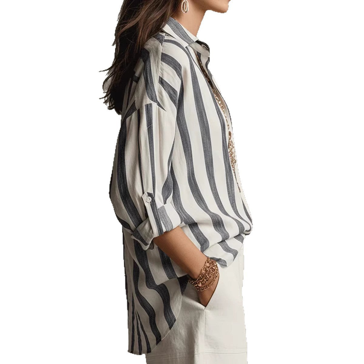 Chemise boutonnée rayée oversize