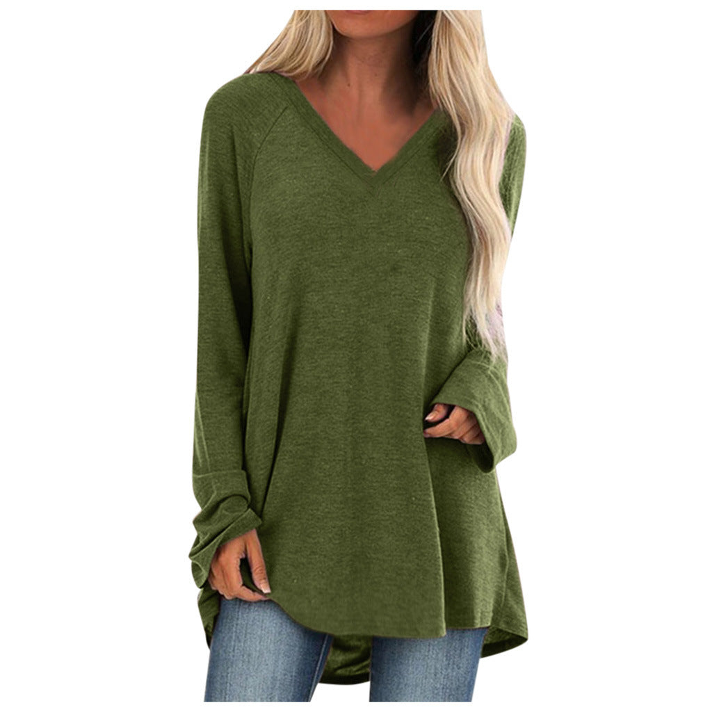 Tunique ample en tricot à manches longues, col en V et manches raglan