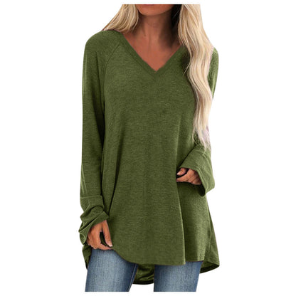 Tunique ample en tricot à manches longues, col en V et manches raglan