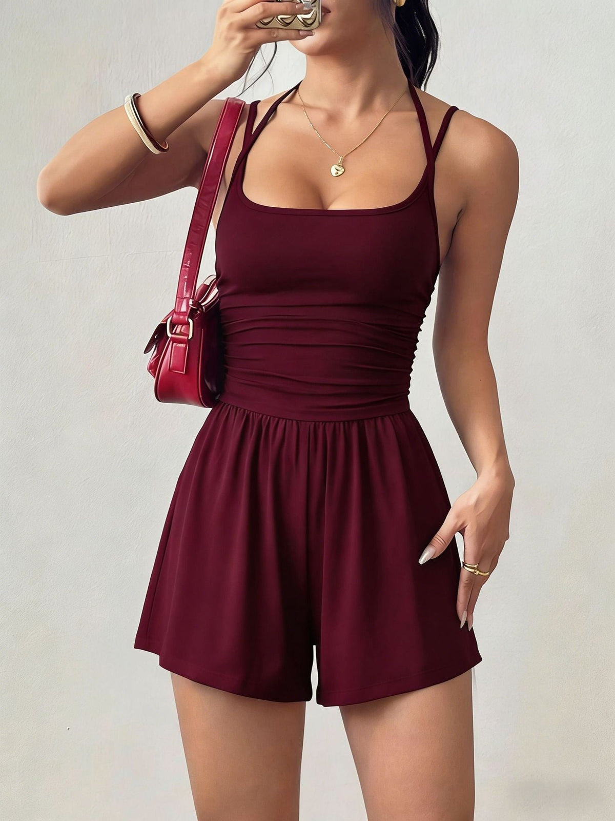 Combinaison ample à plis, coupe droite et décontractée pour femme Flirla