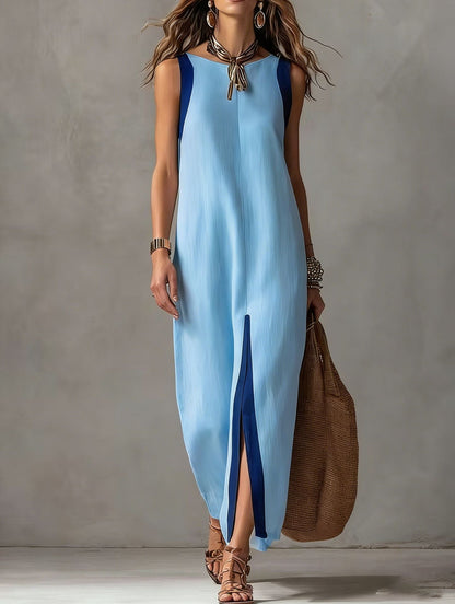 Robe midi droite sans manches bicolore à blocs de couleur