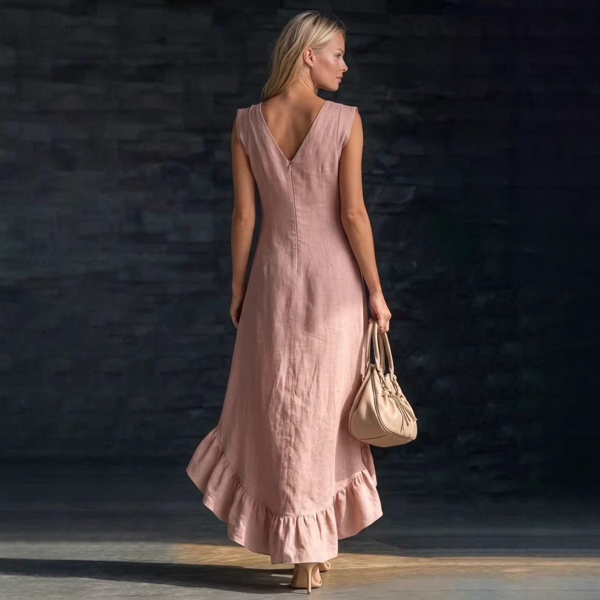 Robe romantique à volants, col en V