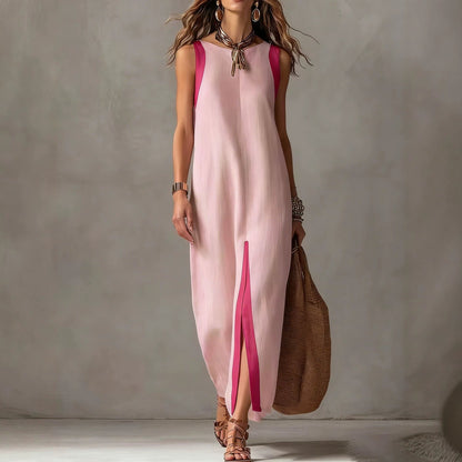 Robe midi droite sans manches bicolore à blocs de couleur