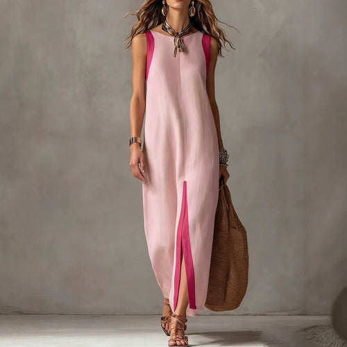 Robe midi droite sans manches bicolore à blocs de couleur