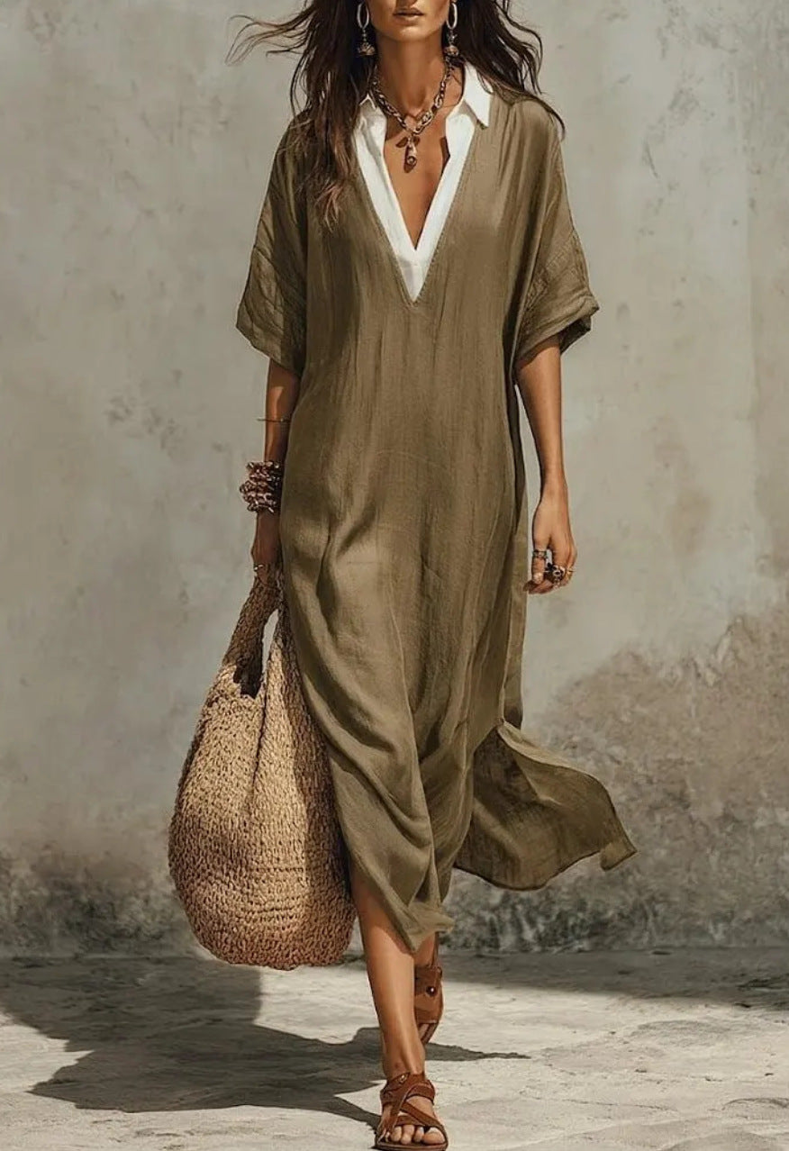 Nouvelle jupe longue décontractée style bohème à col en V profond