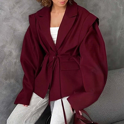 Blazer oversize ceinturé à manches bouffantes – Une élégance moderne et sophistiquée
