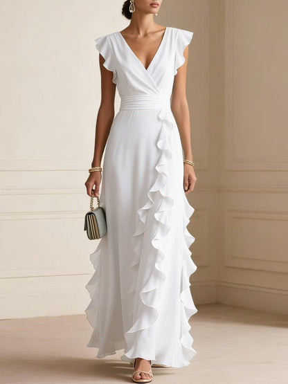 Robe longue à volants et manches papillon