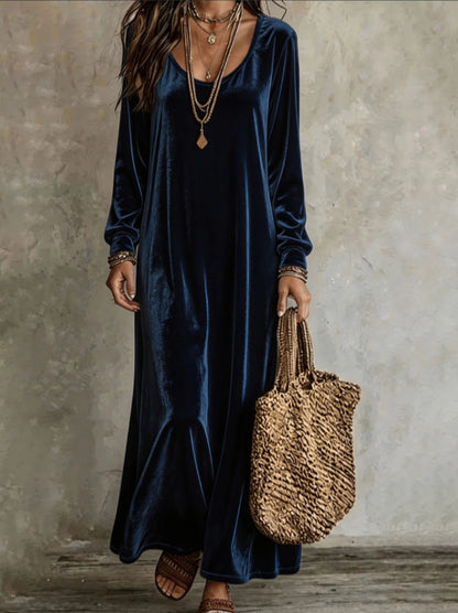 Robe longue en velours à manches longues