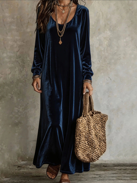 Robe longue en velours à manches longues