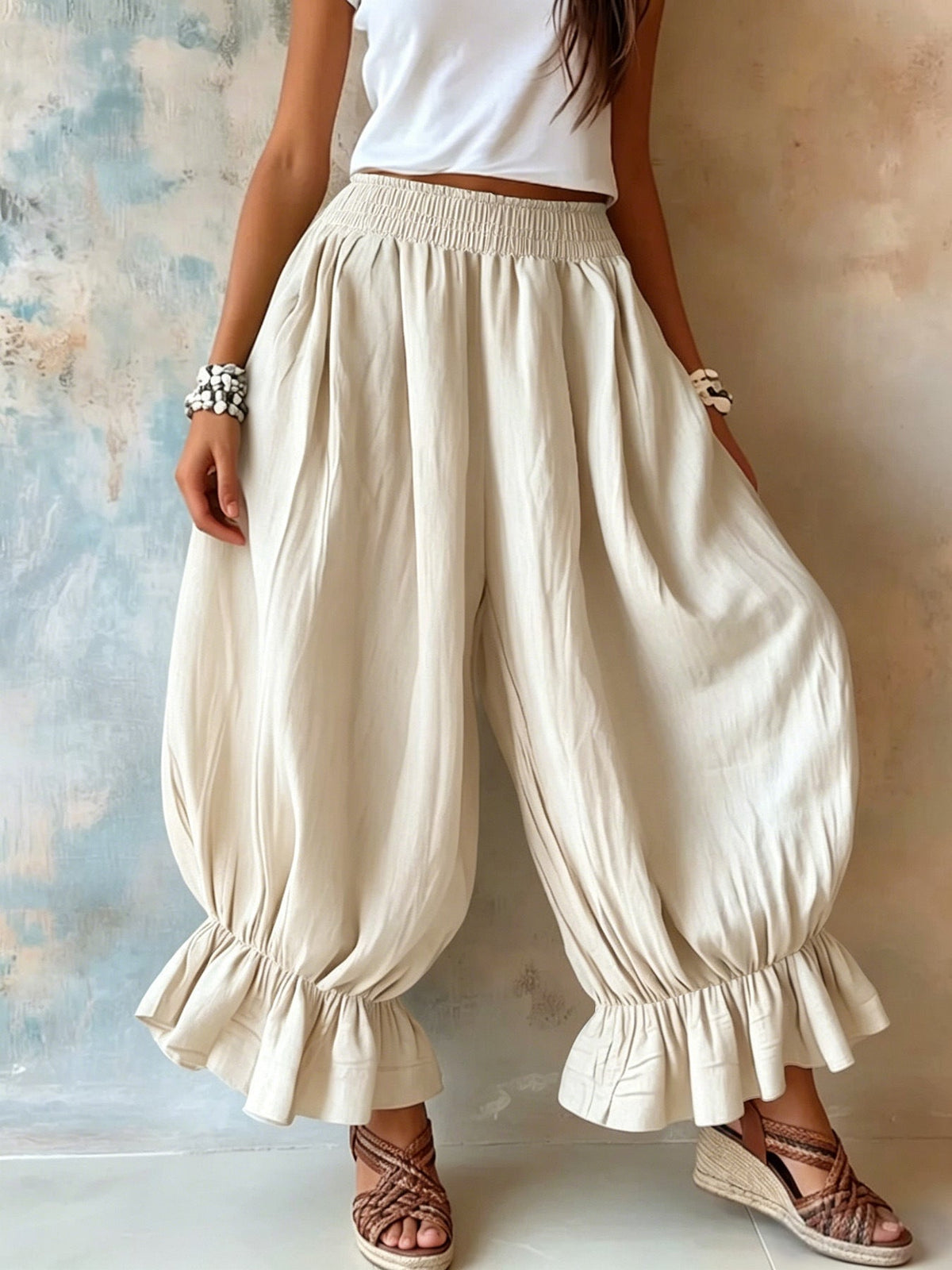 Pantalon sarouel ballon texturé froissé