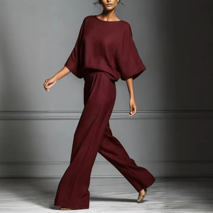 Linen-blend batwing two-piece set